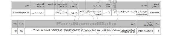 استعلام لوازم ایمنی وآتش نشانی- لوازم پزشکی وبیمارستانی