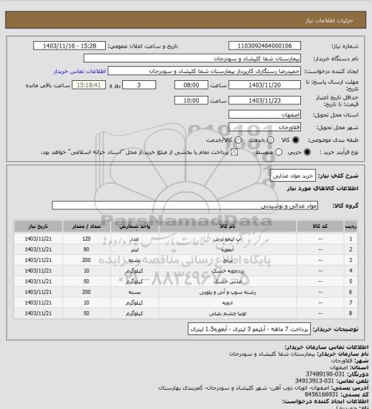 استعلام خرید مواد غذایی