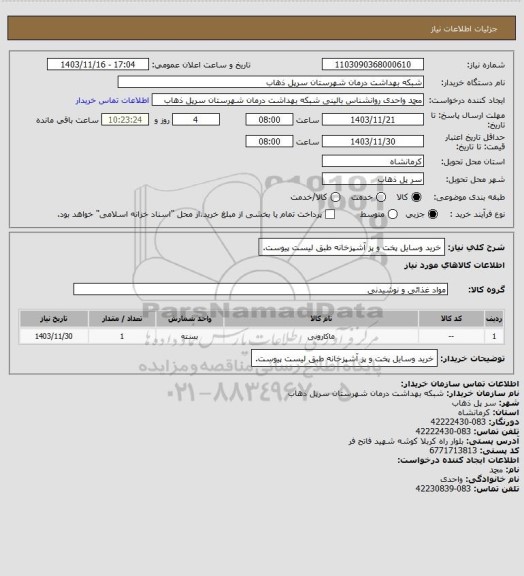 استعلام خرید وسایل پخت و پز آشپزخانه طبق لیست پیوست.