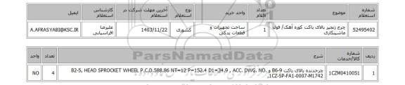 استعلام چرخ زنجیر بالای باکت کوره آهک/ فول ماشینکاری