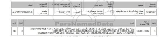 استعلام پروانه خنک کن فلزی سرجلو موتور / ریخته گری