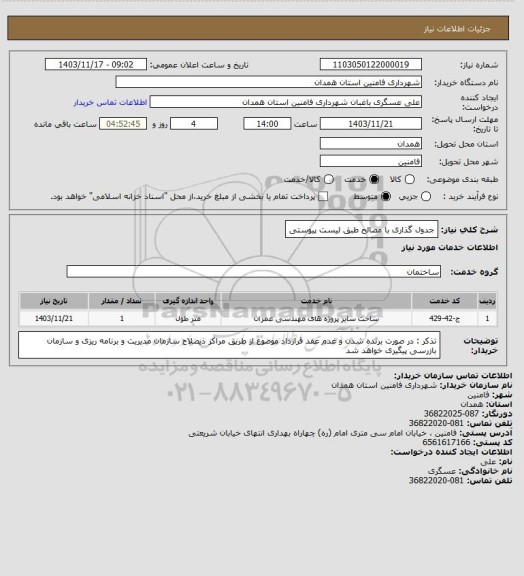 استعلام جدول گذاری با مصالح طبق لیست پیوستی