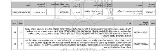 استعلام لایت ارستر  (پست برق نیروگاه خورشیدی)