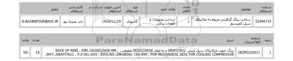 استعلام ساخت رینگ گرافیتی مربوط به مکانیکال سیل کمپرسور