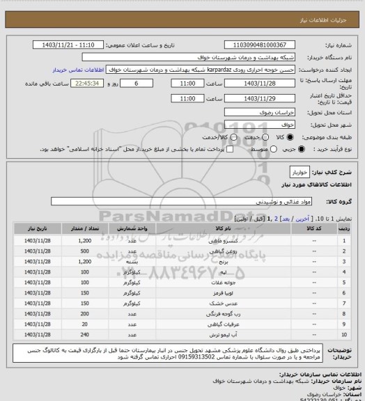 استعلام خواربار