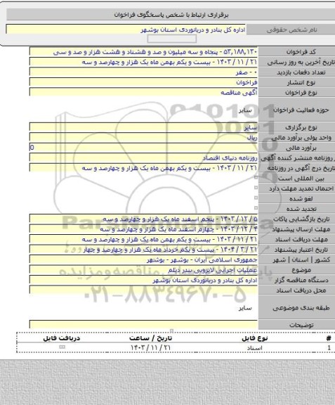 مناقصه, عملیات اجرایی لایروبی بندر دیلم