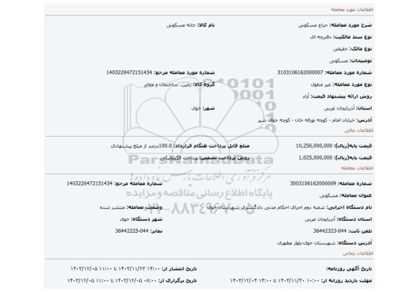 مزایده، مسکونی