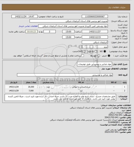 استعلام مواد غذایی و نوشیدنی طبق توضیحات