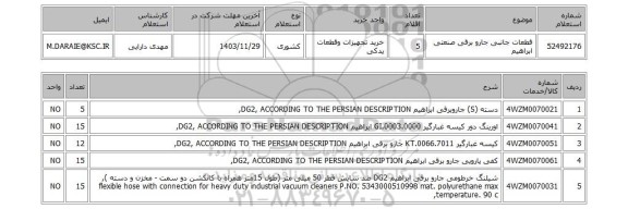 استعلام قطعات جانبی جارو برقی صنعتی ابراهیم