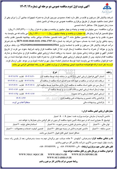 مناقصه تعداد محدودی دوربین گردان به همراه تجهیزات جانبی 