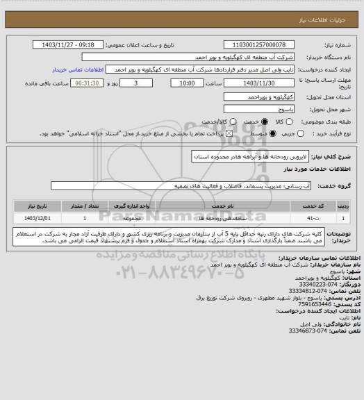 استعلام لایروبی رودخانه ها و آبراهه هادر محدوده استان