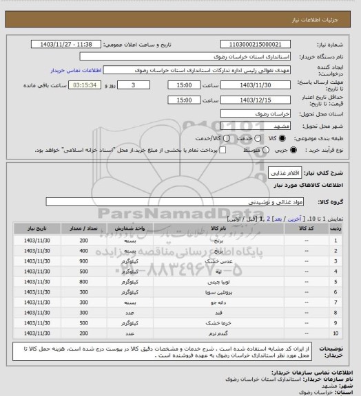 استعلام اقلام غذایی