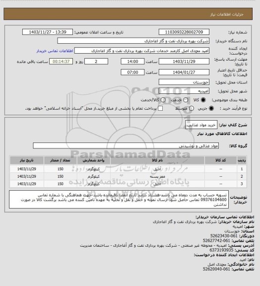 استعلام خرید مواد غذایی