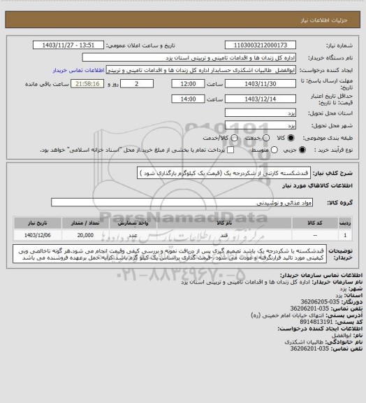 استعلام قندشکسته کارتنی از شکردرجه یک (قیمت یک کیلوگرم بارگذاری شود )