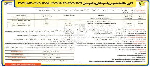 مناقصه عمومی خرید و حمل مفصل ویژه کابلهای روغنی 63 کیلوولت ...