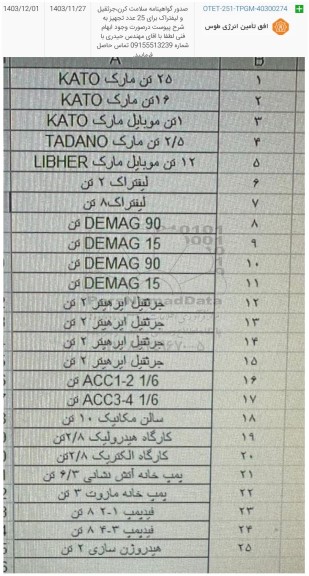 استعلام صدور گواهینامه سلامت کرن، جرثقیل و لیفتراک ...