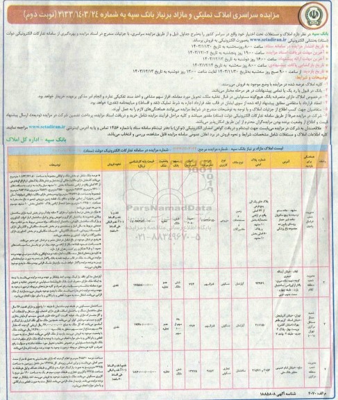 مزایده فروش املاک تملیکی و مازاد - نوبت دوم