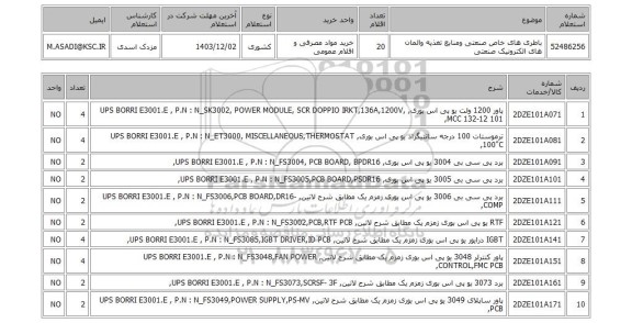 استعلام باطری های خاص صنعتی ومنابع تغذیه والمان های الکترونیک صنعتی