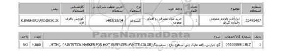 استعلام ابزارآلات ولوازم عمومی واندازه گیری