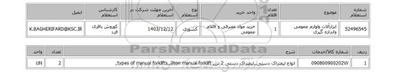 استعلام ابزارآلات ولوازم عمومی واندازه گیری