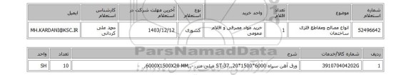 استعلام انواع مصالح ومقاطع فلزی ساختمان