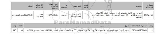 استعلام اینورتر ( برد ) کولر لکوموتیو با برق ورودی 74 ولت DC  وبرق خروجی 55 ولت AC - سه  فاز- توان فن 1KWH  - توان کمپرسور 4KWH