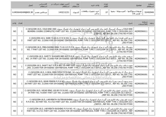 استعلام توربوماشینها(فنها - کمپرسورها - پمپها - توربین ها)