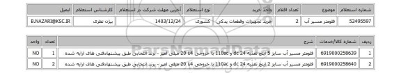 استعلام فلومتر مسیر آب