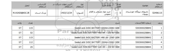 استعلام باتریهای نیروگاه خورشیدی بهبهان