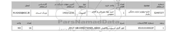 استعلام اثاثیه ولوازم اداری،خانگی وانبار