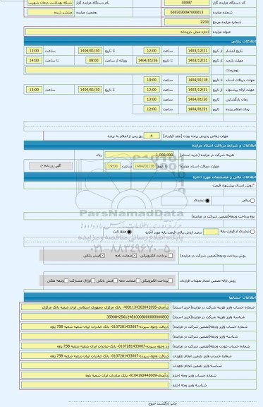 مزایده ، اجاره محل داروخانه