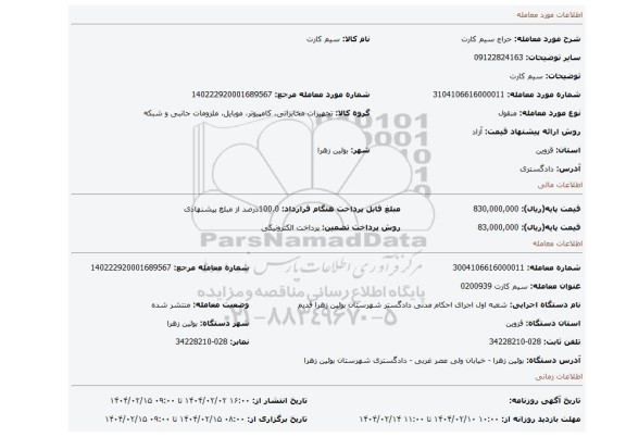 مزایده، سیم کارت