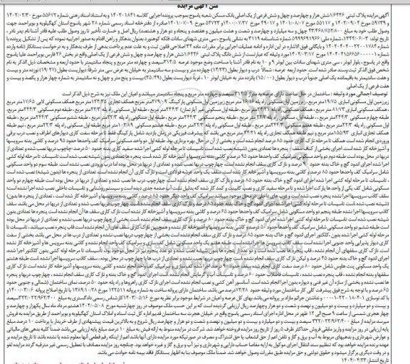 مزایده فروش پلاک ثبتی 1/6446 فرعی از یک اصلی 
