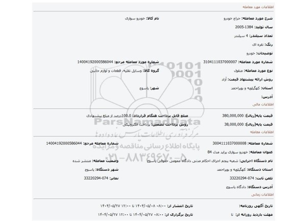 مزایده، خودرو