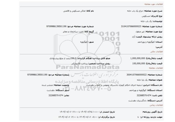 مزایده، یک باب خانه