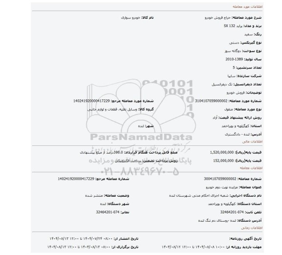 مزایده، فروش خودرو