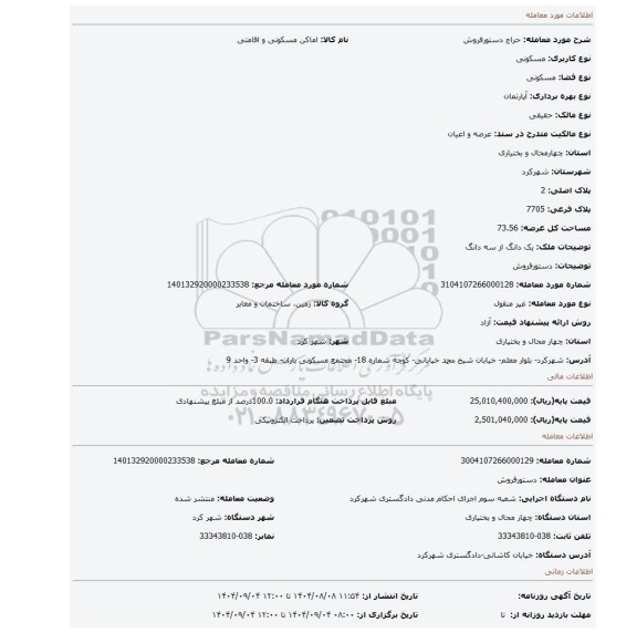 مزایده، دستورفروش