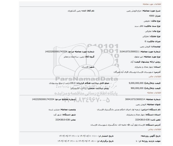 مزایده، فروش زمین