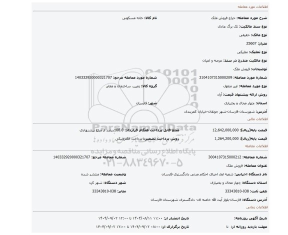 مزایده، فروش ملک