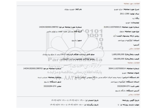 مزایده، خودرو