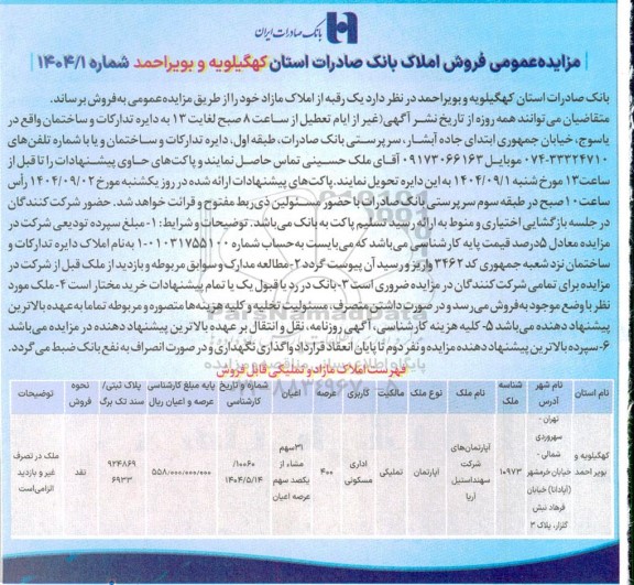  مزایده عمومی فروش املاک