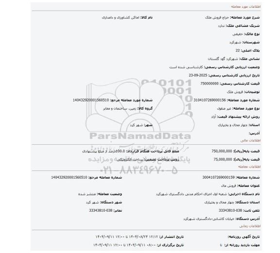 مزایده، فروش ملک