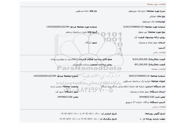 مزایده، مال غیرمنقول