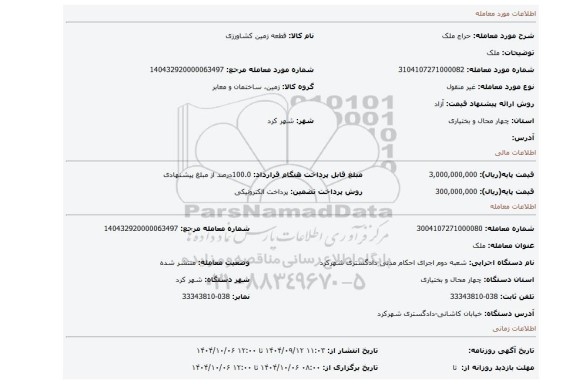 مزایده، ملک