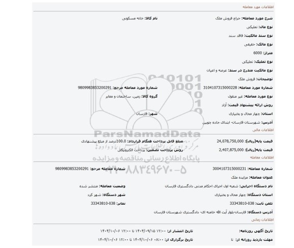 مزایده، فروش ملک