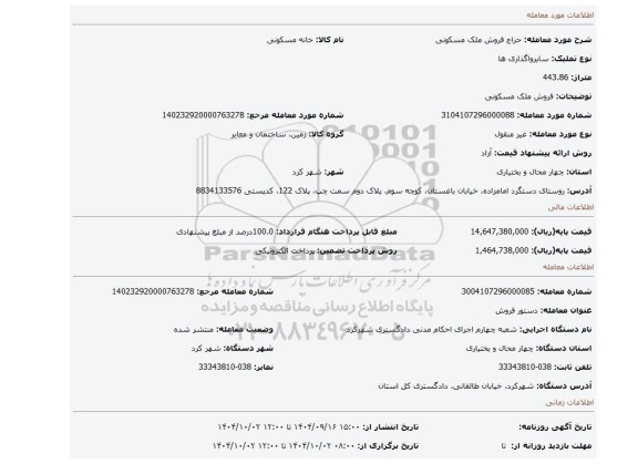 مزایده، فروش ملک مسکونی