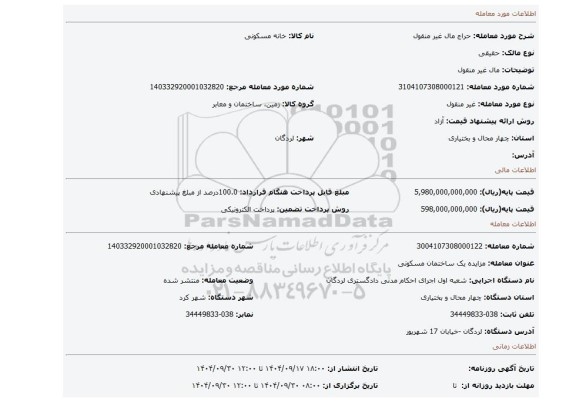 مزایده، مال غیر منقول