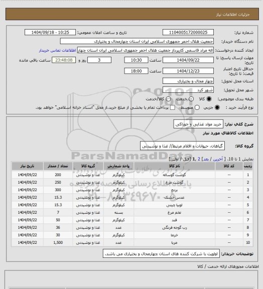 استعلام خرید مواد غذایی و خوراکی