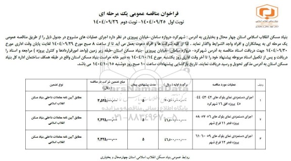 فراخوان مناقصه اجرای دستمزدی نمای بلوک های ...