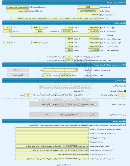 مزایده ، برگزاری مزایده عمومی واگذاری تعدادی از قطعات صنفی و صنعتی در شهرکها و نواحی صنعتی دور دوم سال 1404  -مزایده کارگاه  - ا